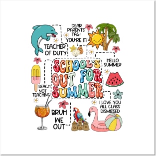 Retro Groovy School's Out For Summer Graduation Teacher Kids Posters and Art